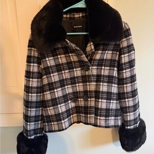 Reformation Black and White Checkered Coat